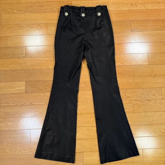 $995 Derek Lam 10 Crosby Size 4 Black Leather Robertson Flare Trousers *READ* - Picture 8 of 13